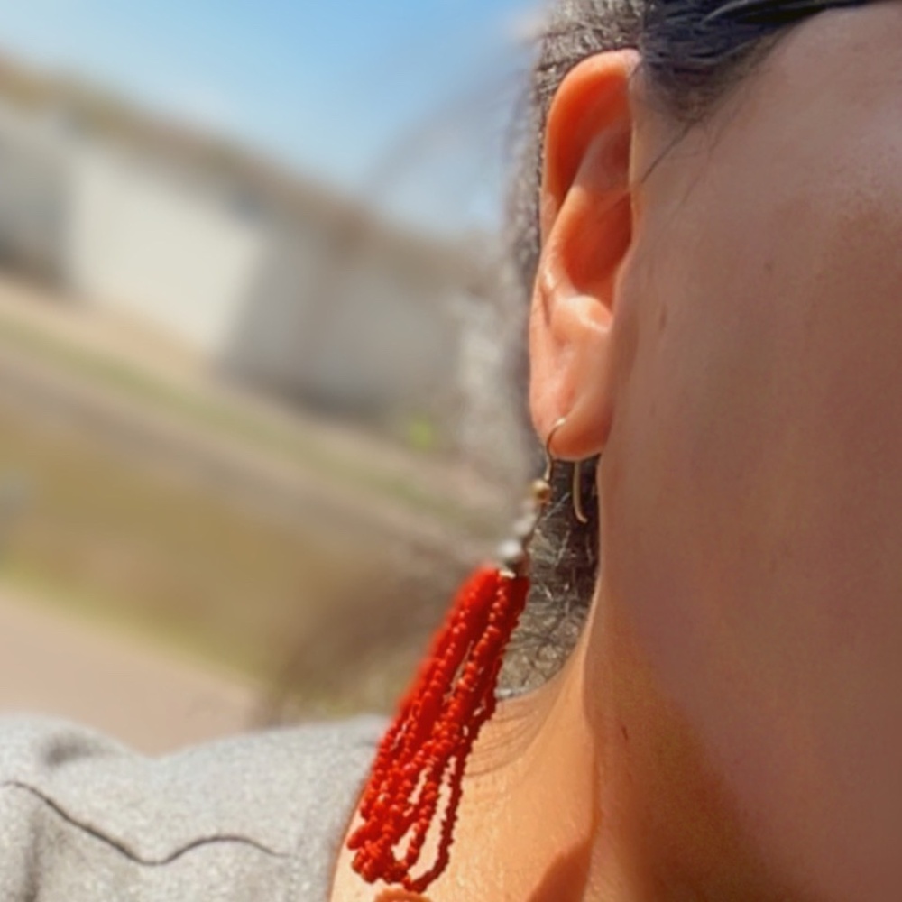 Handmade Navajo Authentic Pair of 6 String Coral Earrings